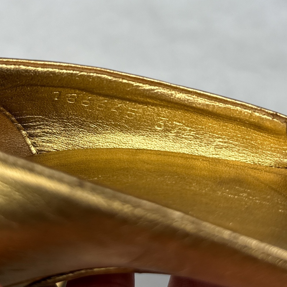 GUCCI Vintage Y2K Metallic Leather Knot Peep Toe Mid Height Pump Heels Gold 37.5 - Picture 14 of 16
